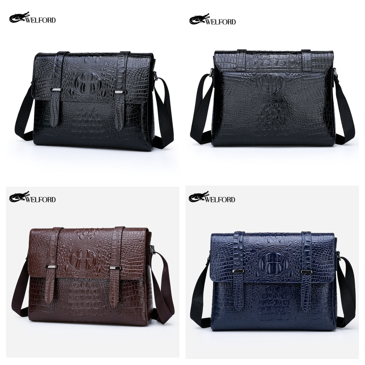Horizontal Crocodile Pattern Men's Bag One Shoulder Briefcase