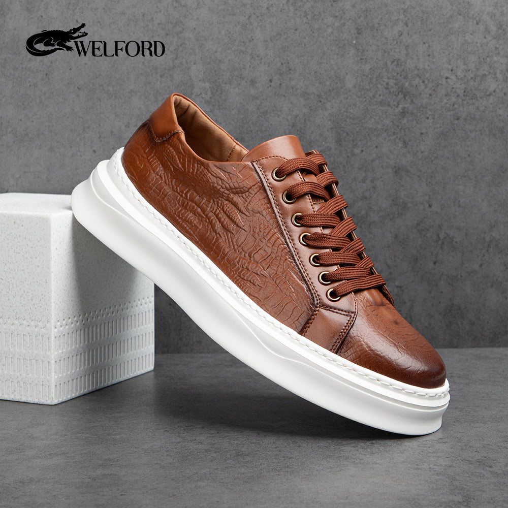 Italian Versatile Genuine Leather Crocodile Pattern Men's Sneakers