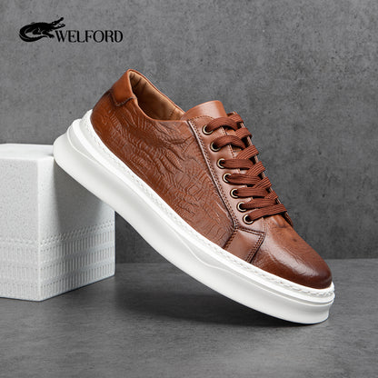 Italian Versatile Genuine Leather Crocodile Pattern Men's Sneakers