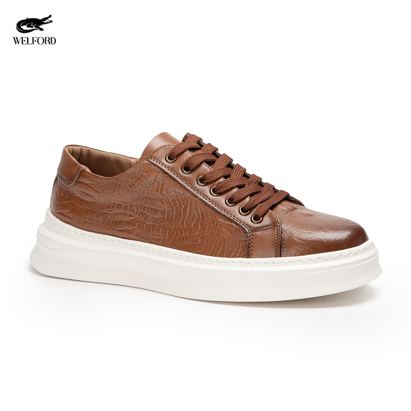 Italian Versatile Genuine Leather Crocodile Pattern Men's Sneakers