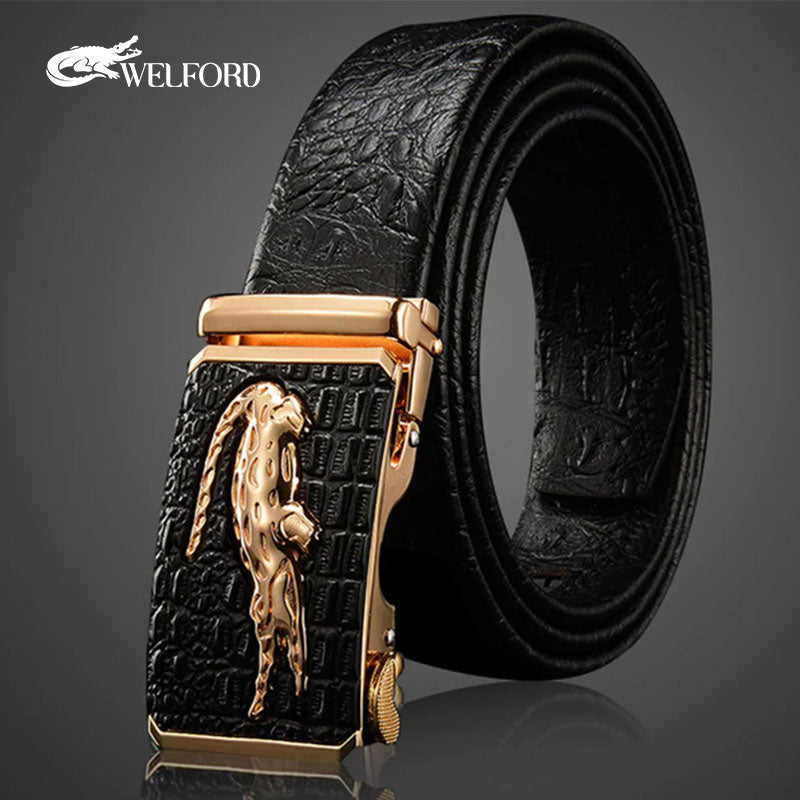 Men's crocodile pattern genuine leather belt with automatic buckle for men