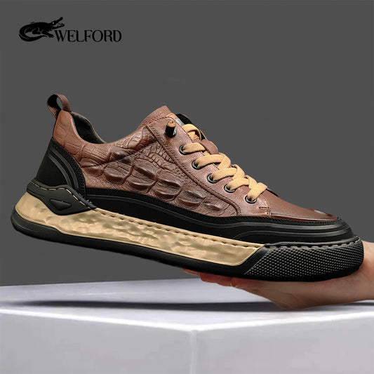 High-end crocodile pattern genuine leather casual shoes