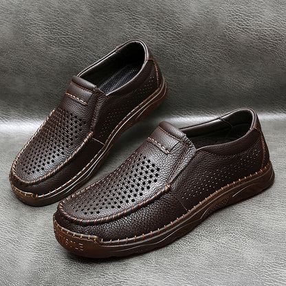 Handmade Cowhide Hollow Breathable Loafers