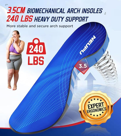 240+lbs Heavy Duty High Arch Support Orthotic Insoles for Plantar Fasciitis Pain Relief