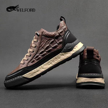 High-end crocodile pattern genuine leather casual shoes