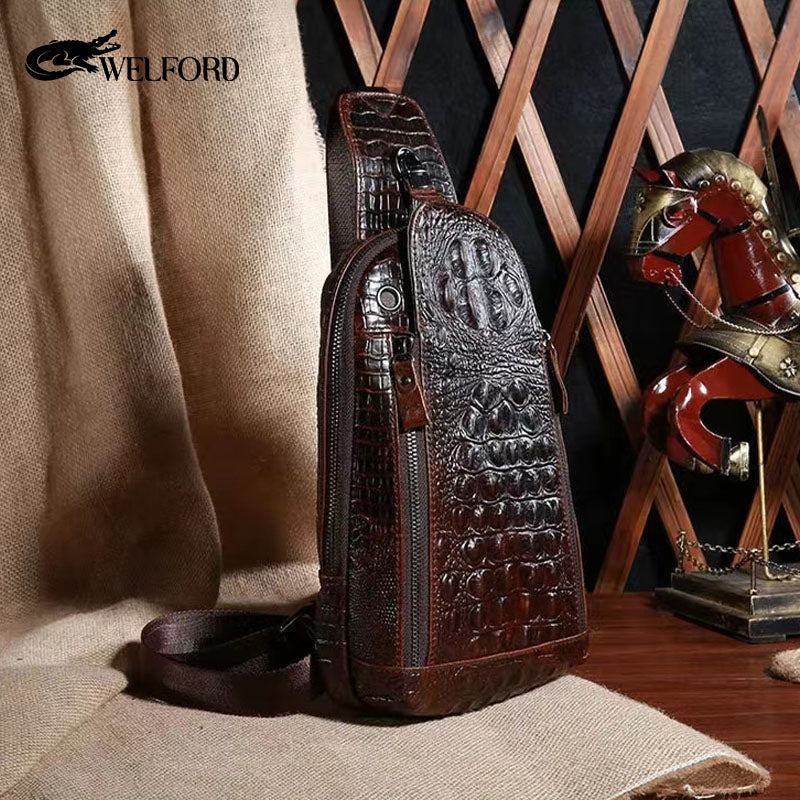 Crocodile Pattern Men's Casual Crossbody Bag