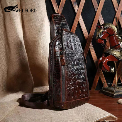Crocodile Pattern Men's Casual Crossbody Bag