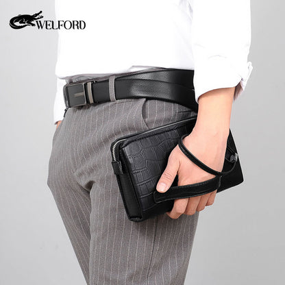 Men's business handbag with crocodile pattern large capacity
