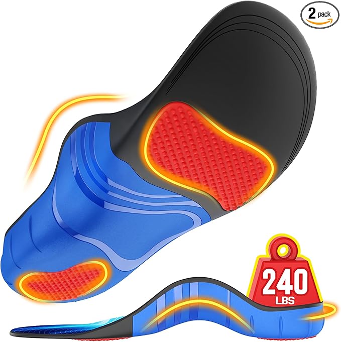 240+lbs Heavy Duty High Arch Support Orthotic Insoles for Plantar Fasciitis Pain Relief