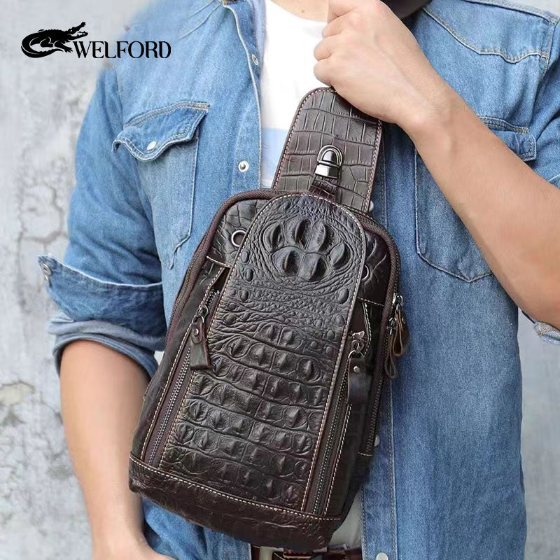 Crocodile Pattern Men's Casual Crossbody Bag