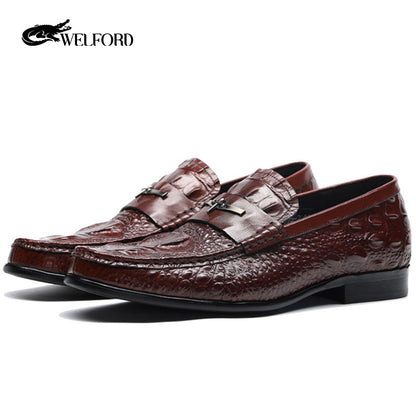 Men's new crocodile pattern British leather shoes