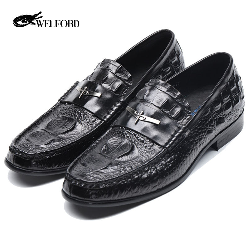 Men's new crocodile pattern British leather shoes