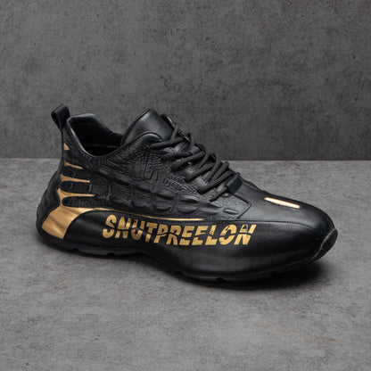 Italian handmade crocodile pattern black gold casual sneakers