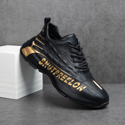 Italian handmade crocodile pattern black gold casual sneakers