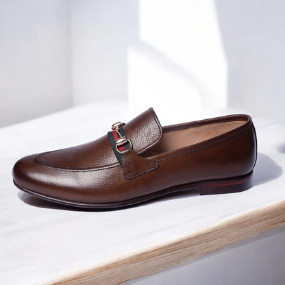 Premium Brown leather loafers with Gucci strap