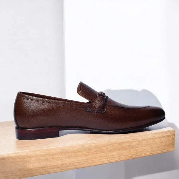 Premium Brown leather loafers with Gucci strap