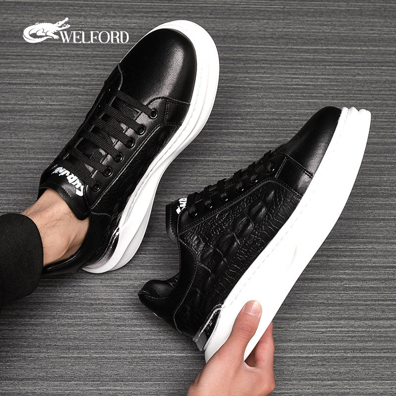 Men's Italian Leather Raised Crocodile Sneakers