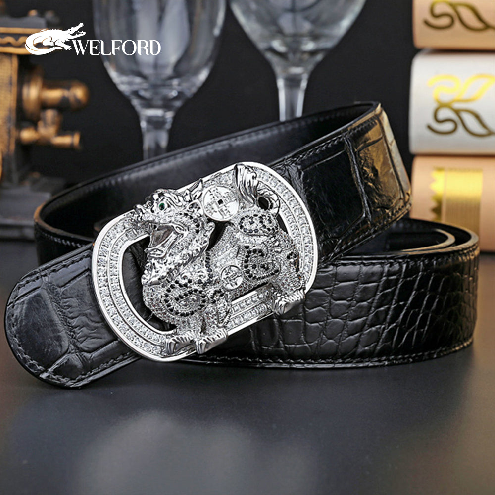 New men's crocodile leather business belt