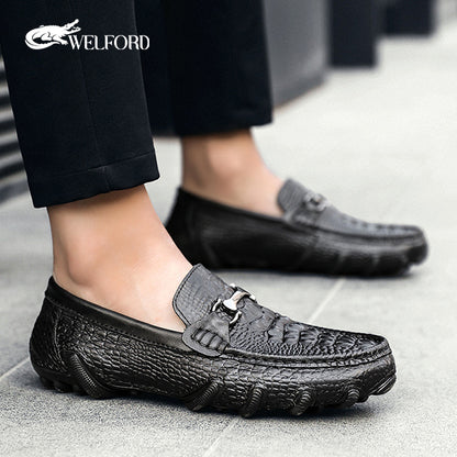 New octopus leather crocodile pattern loafers