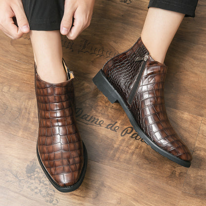New men's crocodile print business boots