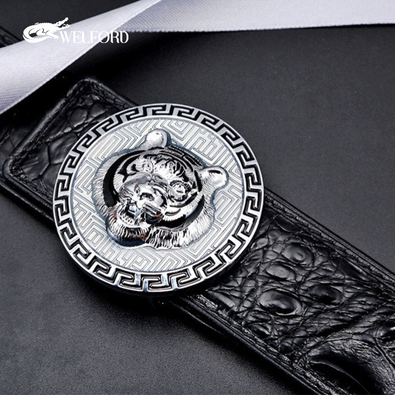 New crocodile leather men's genuine tiger head belt