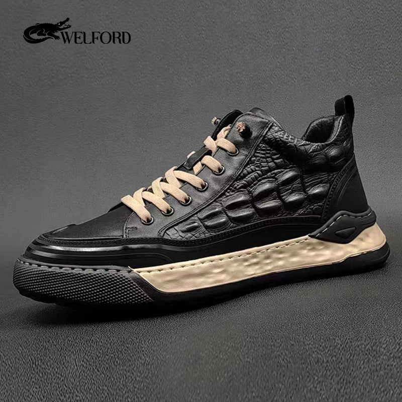 High-end crocodile pattern genuine leather casual shoes