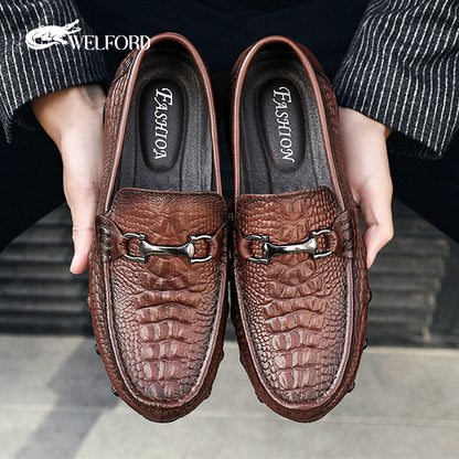 New octopus leather crocodile pattern loafers