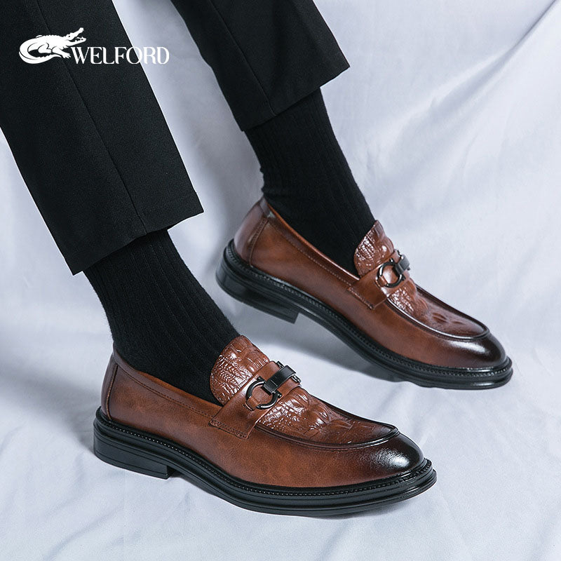 British leather crocodile business casual shoes