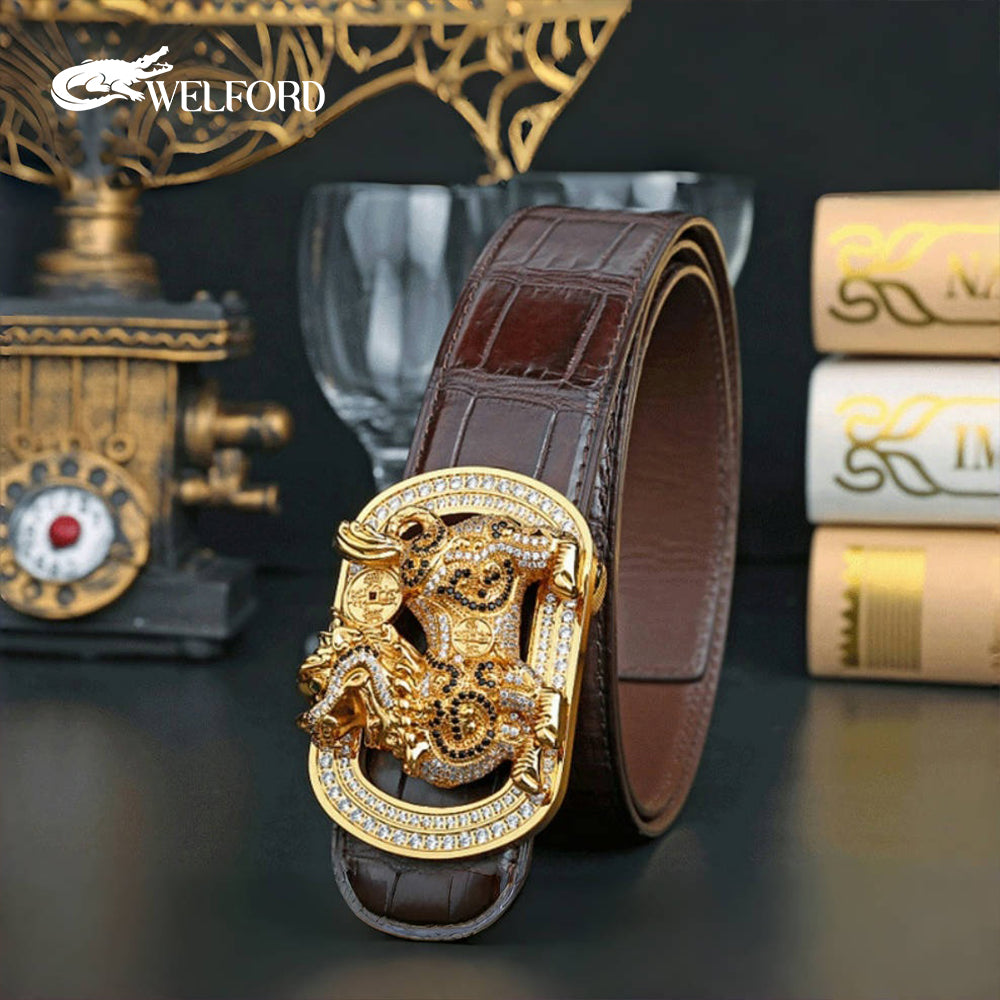 New men's crocodile leather business belt