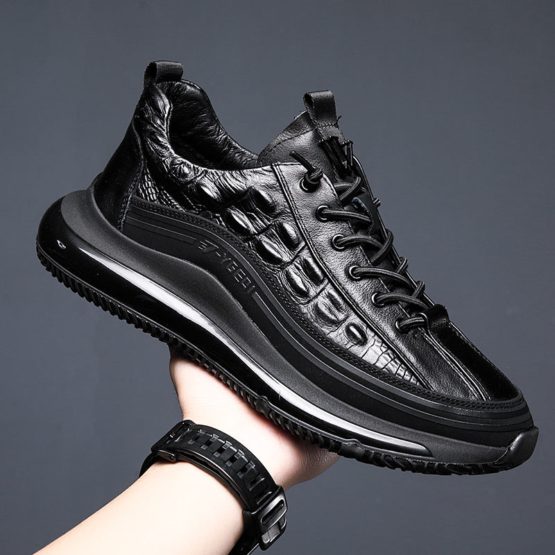 Italian Crocodile Pattern Soft Thick Sole Sports Casual Leather Sneakers