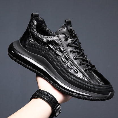 Italian Crocodile Pattern Soft Thick Sole Sports Casual Leather Sneakers