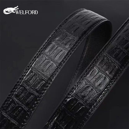 Men's belt crocodile pattern new imitation leather alloy automatic buckle belt