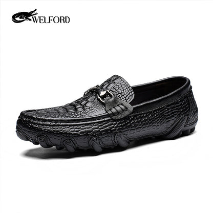 New octopus leather crocodile pattern loafers