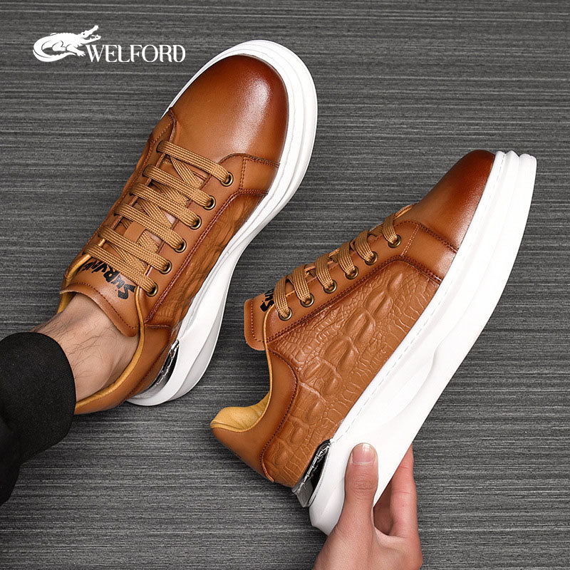 Men's Italian Leather Raised Crocodile Sneakers