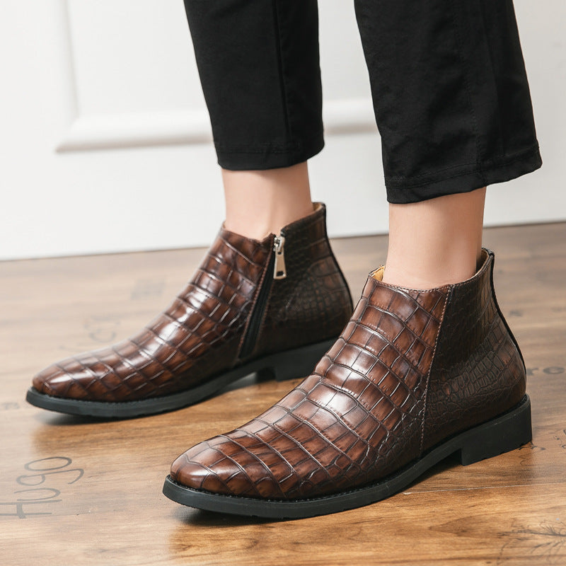New men's crocodile print business boots