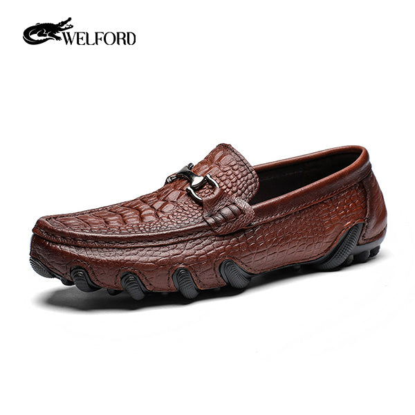 New octopus leather crocodile pattern loafers
