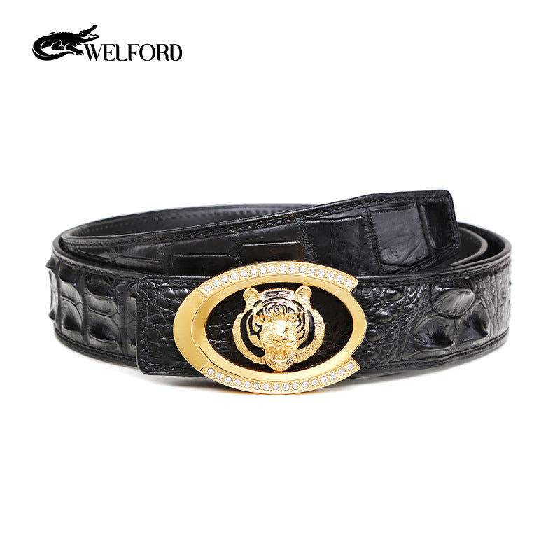 Men's tiger head crocodile leather business casual belt