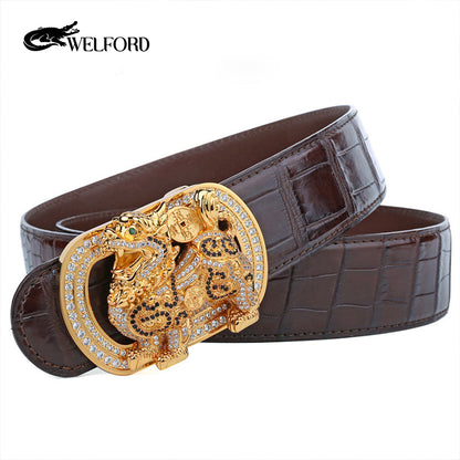 New men's crocodile leather business belt