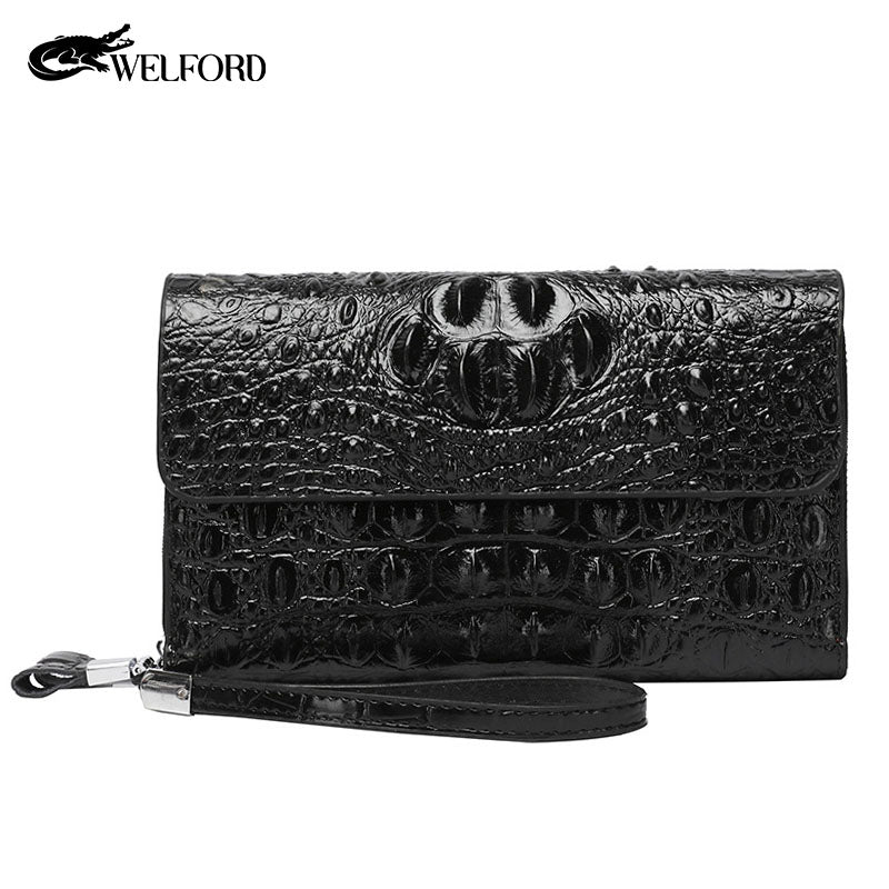 Men's Crocodile Print Clutch Double Zip Clutch