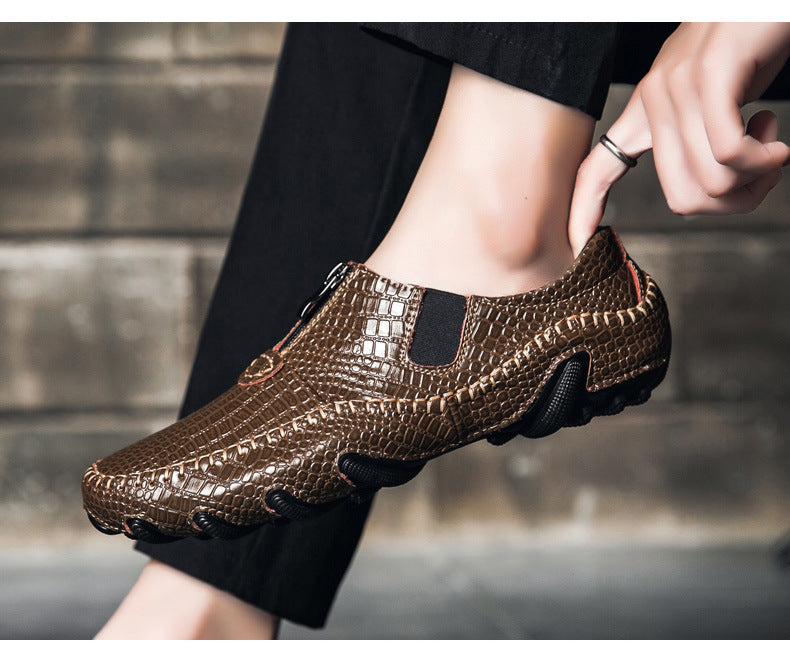 Men's retro casual shoes crocodile pattern leather shoes