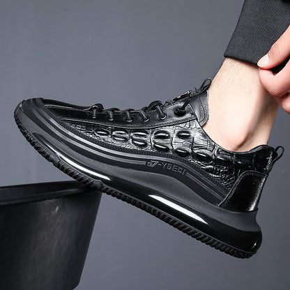 Italian Crocodile Pattern Soft Thick Sole Sports Casual Leather Sneakers