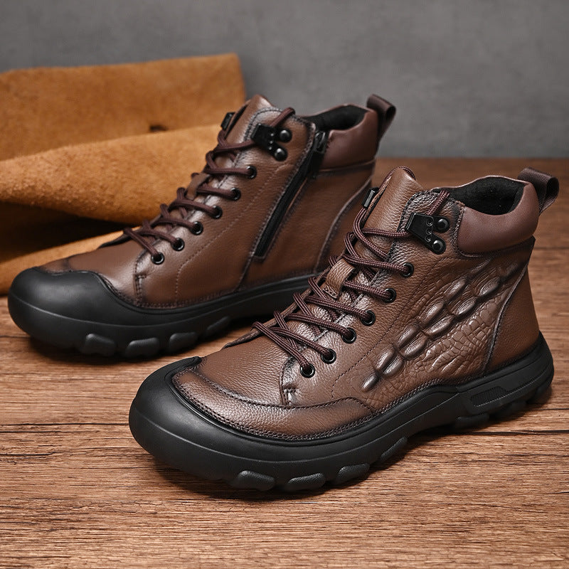 Crocodile pattern genuine leather snow boots work boots