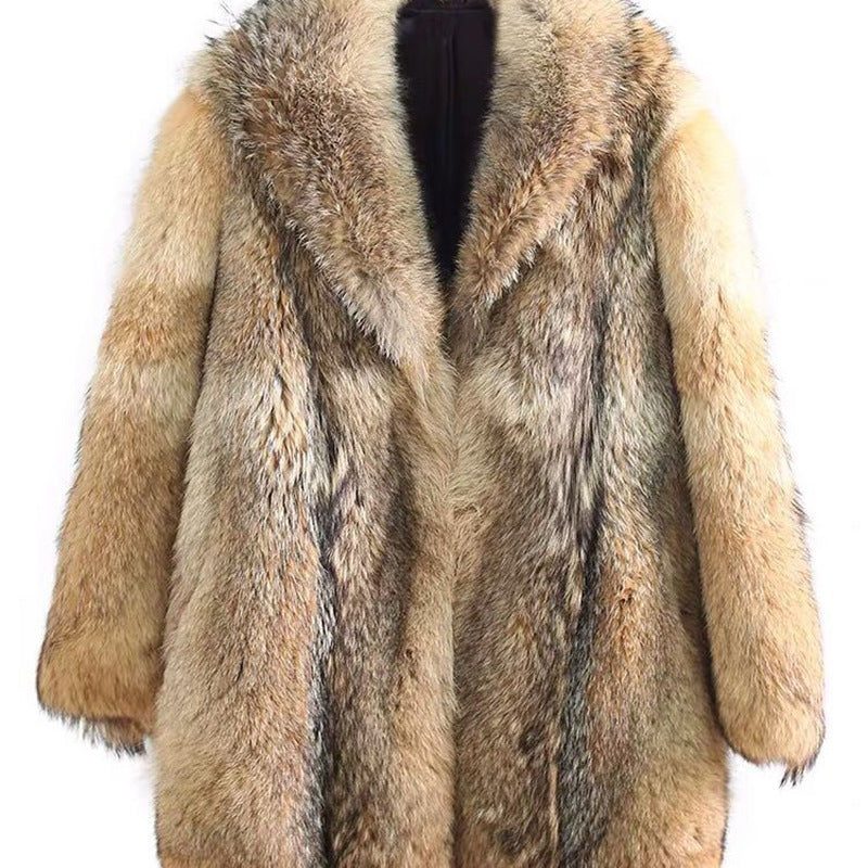 Winter men's long wolf fur coat