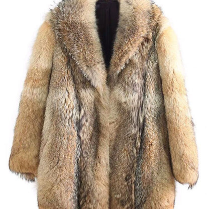 Winter men's long wolf fur coat