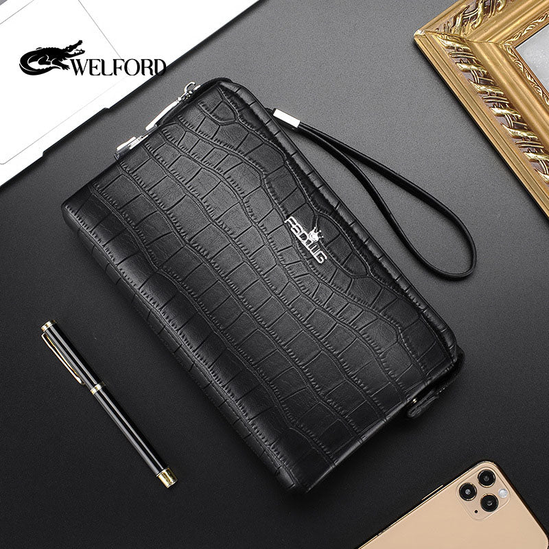 Men's business handbag with crocodile pattern large capacity