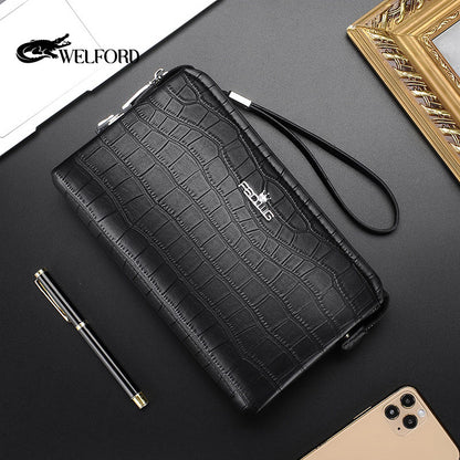 Men's business handbag with crocodile pattern large capacity