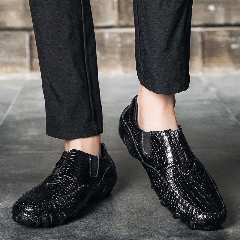 Men's retro casual shoes crocodile pattern leather shoes