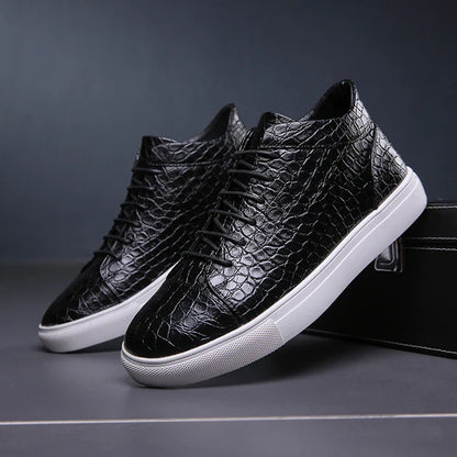 Men's crocodile pattern business sneakers high top leather shoes