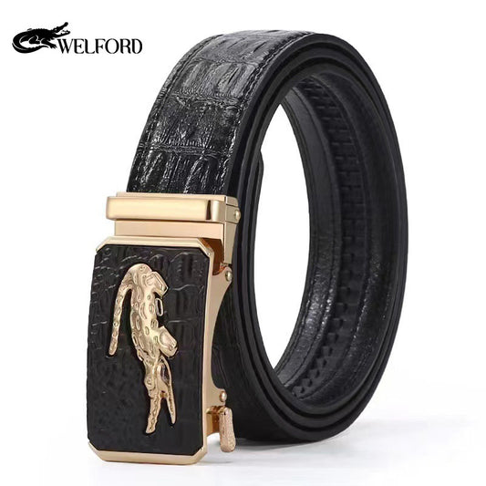 Men's belt crocodile pattern new imitation leather alloy automatic buckle belt