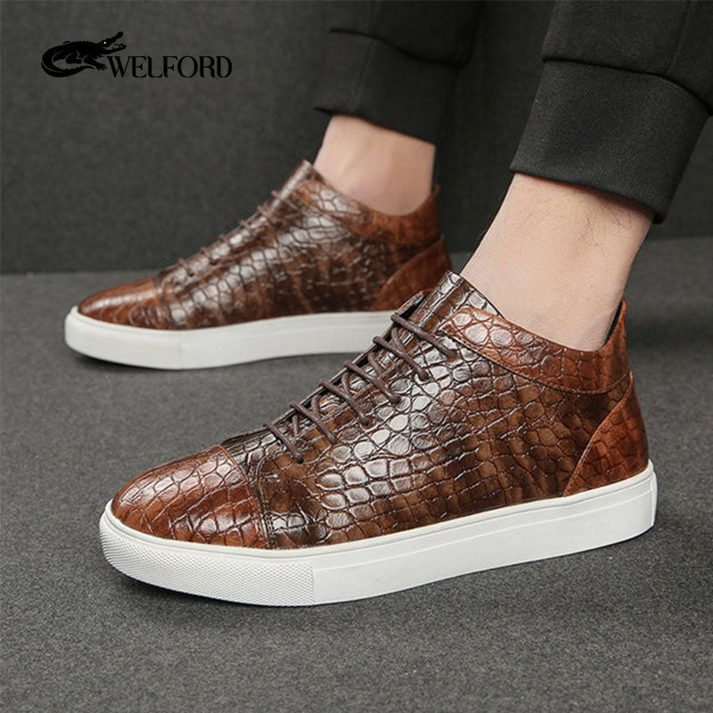 Men's crocodile pattern business sneakers high top leather shoes